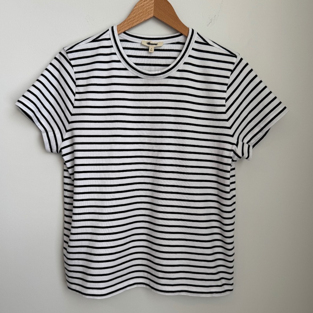 NWT Black/White striped Cotton Perfect Crewneck SZ Various - Picture 4 of 10